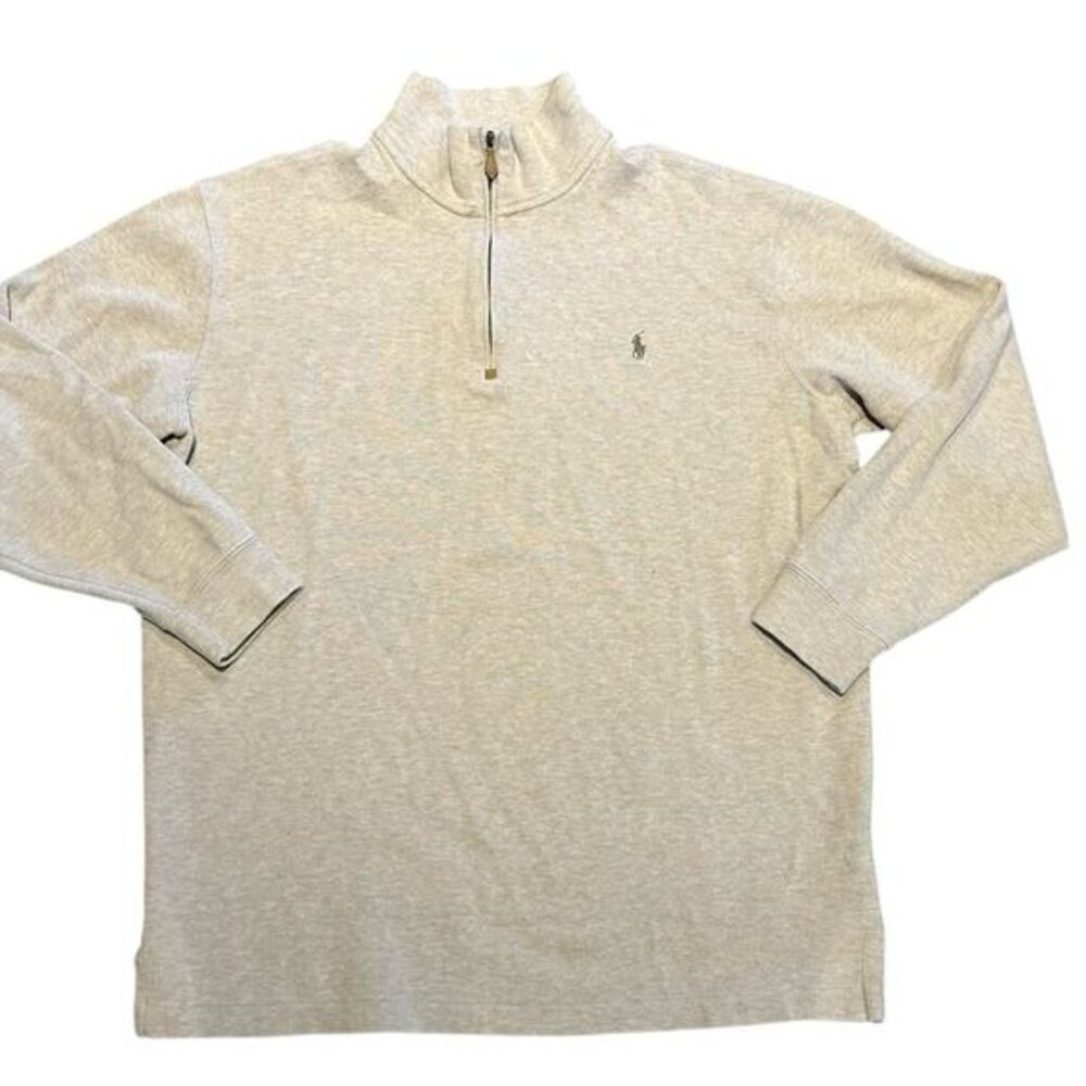 Polo Ralph Lauren Mens Size XLT Oatmeal Quarter-Zip Pullover 100% Cotton